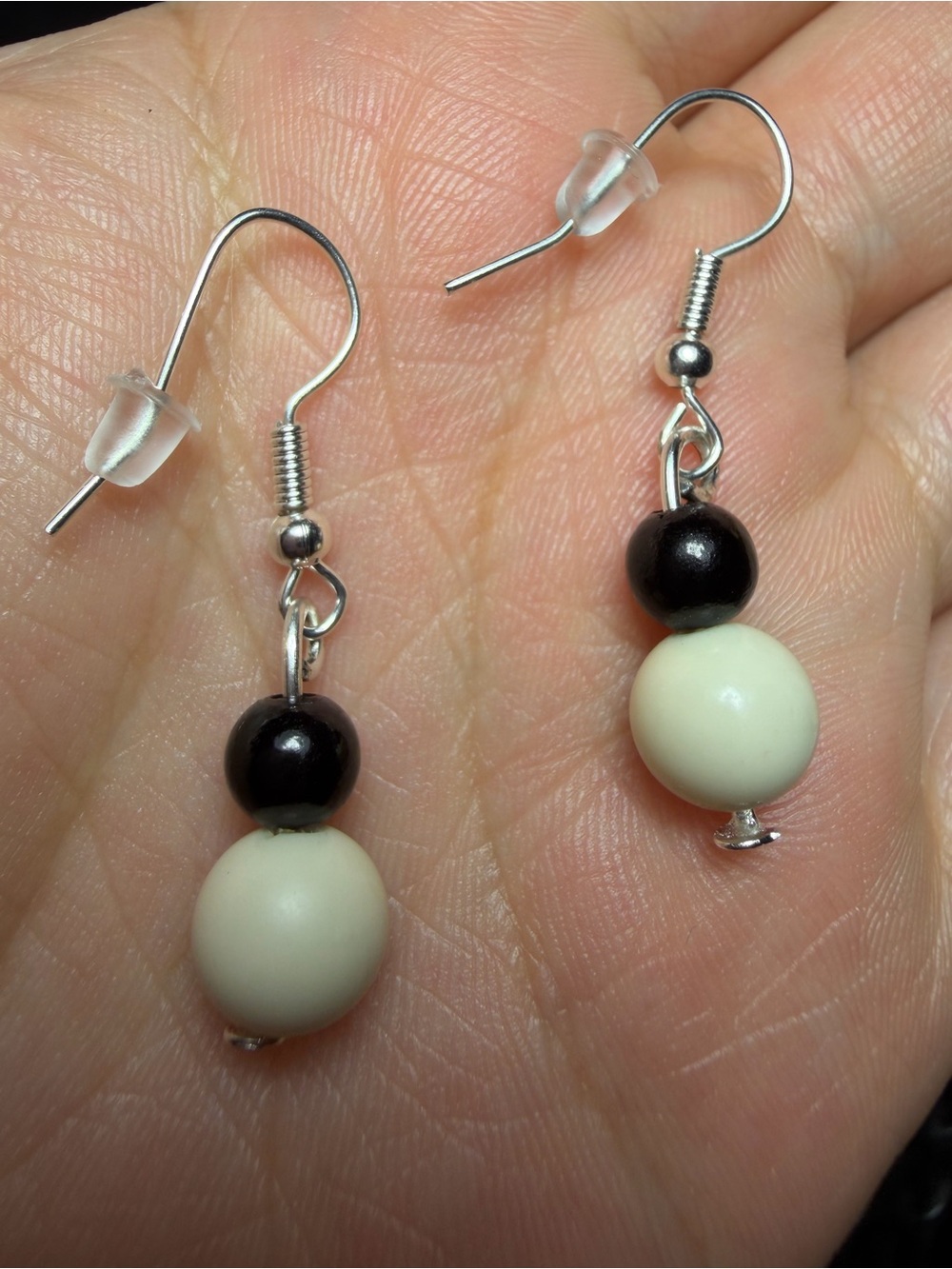 Classic Two-Tone Bead Drop Earrings - Black & Cream - Picture 2 of 4